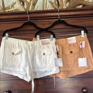 Women's Casual Shorts - White and Tan